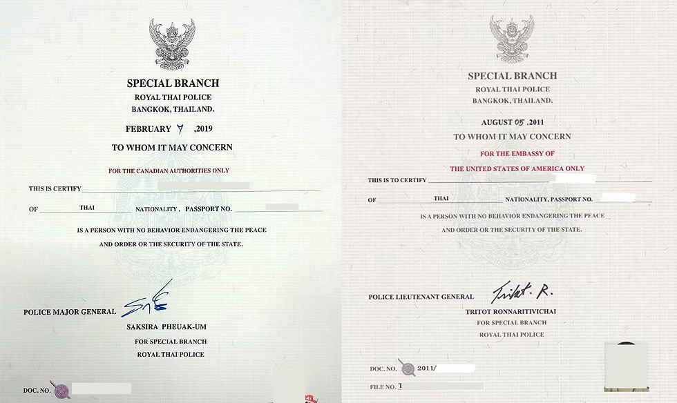 Sample of Thai Police Certificates